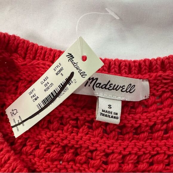 NWT Madewell Crochet Knit Crewneck Sweater Tank Red Size S Grandma Fitted Retro - Picture 7 of 11